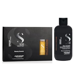 ALFAPARF MILANO Semi di Lino Sublime Cellula Madre Beauty Genesis Vials (12 Vials / 0.44 fl oz each) + Glow Multiplier for All Hair Types (5.07 fl oz) – Adds Remarkable Shine, Protects Color