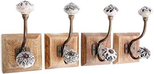 Sila Patère en Bois de manguier et céramique 1 Crochet (Lot de 4)