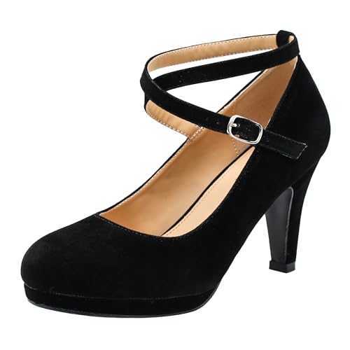 LIURUIJIA Womens Platform High Heels Sexy Cross Ankle Strap Pumps Wedding Work Party Dress Shoes Black Velvet 7