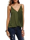 ROMWE Women's V Neck Strappy Loose T-shirt Tank Top Vest Blouses Green S
