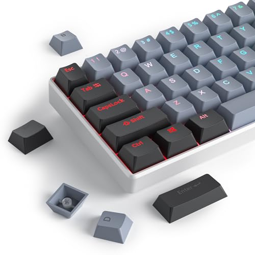 Image of Guffercty kred 61-Keys PBT 60% Keycaps 60 Percent Shine-Through OEM Profile Keycaps Backlit US Layout for 60% Mechanical Keyboard (61 Grey Black)