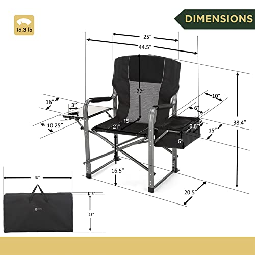 Arrowhead Outdoor Folding Director’s Chair W/Side Table & Integrated Cooler, Cup Holder, Storage Pouch, Supports Up To 450Lbs, Carrying Case, Steel Frame, High-Grade 900D Canvas, Black (Kks0292U) #TOP2