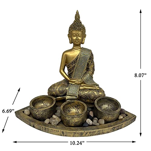 Artcos Meditating Buddha With 3 Tealight Candle Holder Base Sitting Zen Buddha Statue For Spiritual Room Décor Buda Sculpture Home Decoration For Peace And Harmony (Antique Gold) #TOP4