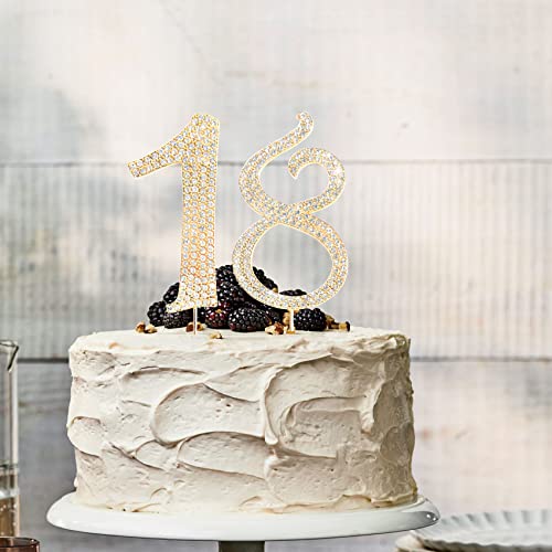 Number Cake Topper 18, Uniideco Gold Rhinestone Premium Metal Bling Bling Cake Decor, Sparkly Happy Birthday Wedding Anniversary Party Decoration Centerpiece #TOP5