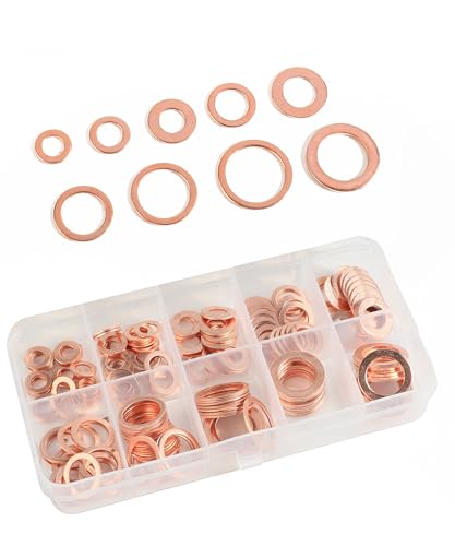 Xibao 100PCS Accesorios para Automóviles,Arandela Carter Aceite,Arandelas de Cobre para Automóviles,Junta Tapon Carter Aceite,Adecuado para la Mayoría de Conexiones Roscadas de Vehículos