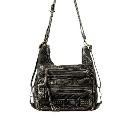 Women Shoulder Handbag Washed PU Leather Crossbody Bag Multi-pockets Purses Large Capacity Satchel2