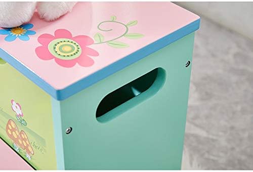 Children's Step Stools Wooden | Kids Step Stool with Storage | Double Step Stools for Toddlers Nursery Boys Girls Toilet Training Kitchen Helper Non-Slip Portable & Lightweight (Pink Cyan)
