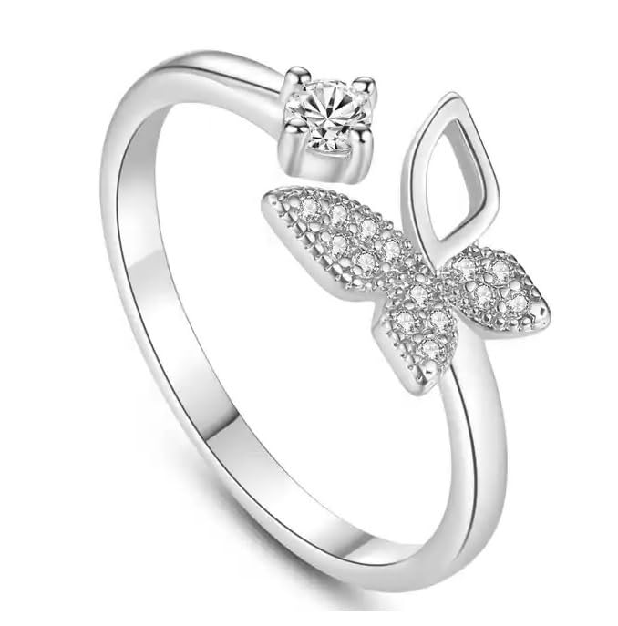 Silver Color Stainless Steel Valentines Day Adjustable/Openable Size Diamond AD Nug Studded Love Sparkling Hollow Wings Butterfly Shape Charming Thumb Finger Rings (B0CKNRS3KH) Amazon Price History, Amazon Price Tracker