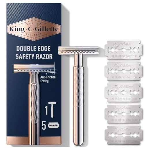 King C. Gillette Safety Razor with Chrome Plated Handle and 5 Platinum Coated Double Edge Safety Razor Blade Refills
