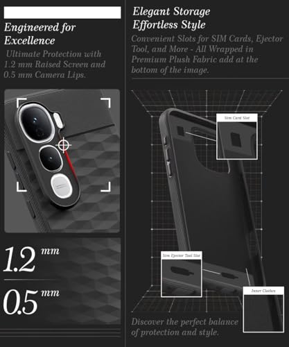 Image of WOW IMAGINE Back Cover for Vivo Y400 Pro 5G with Hexa Cube Design | Ultra Slim Soft Rubberised Case | Inner Velvet Fabric | Matte Silicone Flexible Mobile Case | Camera Protection - Black