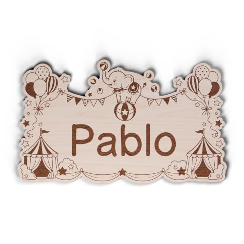 Générique Plaque prénom en bois personnalisée, décor cirque et chapiteaux