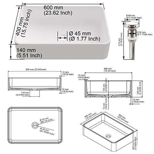 Cpingao Rectangular Vessel Sink, 24" X 16" White Stone Resin Modern Above Counter Bathroom Vanity Vessel Sink #TOP4