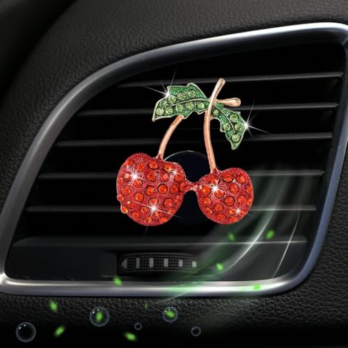 Image of Red Cherry Car Air Vent Freshener Perfume Clip,Rhinestone Air Outlet Fragrance Perfume Clip Freshener,Car Decor(Odor Random)(Ocean, lavender, cologne, peach),Interior Accessories