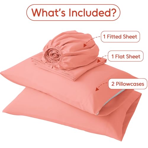 LONAVA Full Sheet Set 4 Pieces,Peachy Coral Ultra Soft & Breathable Microbifer Sheets, 1600 Thread Count Hotel Luxury Oeko-Tex Bed Sheets, 14-16 Inch Deep Pocket Durable Wrinkle Free Sheets by LONAVA - Used condition - Image 6