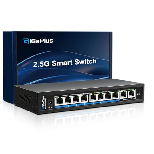 Image of 10 Ports 10Gb Unmanaged Ethernet Switch with 8*2.5G Base-T Ports, 2*10G RJ45 Ports. 80Gbps Switching Capacity, GiGaPlus 10Gbps Network Switch for 2.5G/10Gbps NAS/PC, WiFi6 Router, Wireless AP