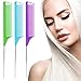 Rat Tail Teasing Combs Set: 3 Long Steel Pin Combs for Parting Hair - Salon Styling Combs for Women (Purple, Green, Blue)