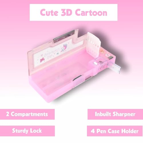Image of WireScorts Magnetic Pencil Case with Sharpener Hello Summer Luxury Pencil Box for Kids Stationary Organizer Pencil Box for Girls, Kids, (Pink - Plastic)