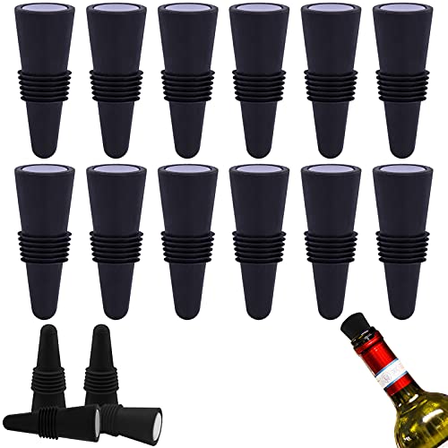 ZOCONE Silicone Tappi per Bottiglie di Vino, 12 PCS Tappo per Vino in Silicone, Tappo per Bottiglia di Vino con Fondo in Acciaio Inossidabile, Riutilizzabili, per Conservare ​la Birra Champagne (Nero)