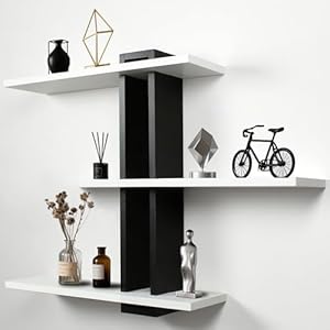 Black Floating Shelves for Wall 3 Tier White Bathroom Shelf Wall Mounted Modern Pine Wooden Shelves Rack for Livingroom Bedroom Kitchen Book Plants Organizers and Storage Decor