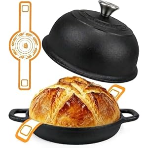 AHJ Eingebranntes Gusseisen Topf Brotbacken,4,7L/24 cm Dutch Oven | Brotbacktopf mit Deckel