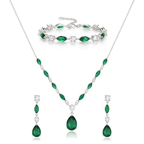 Green Cubic Zirconia Drop Costume Party Jewelry Set for Women Bridesmaid