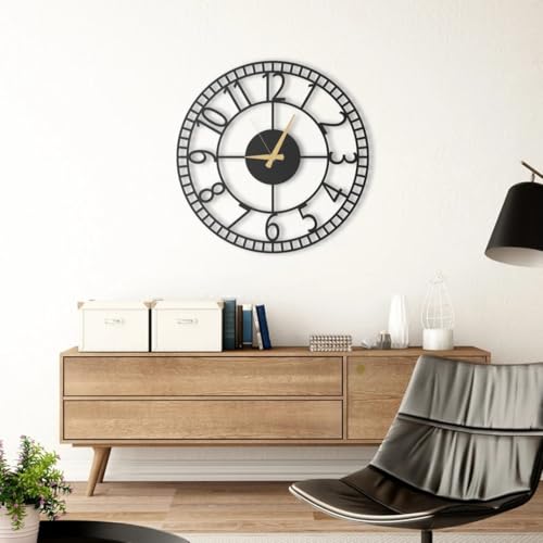 Image of Stylish Metal Wall Clock for Living Room, Bedroom, Office, Kitchen, Home and Hall | Antique Fancy Big Size Modern Wall Watch for Home Decor (DA-27, 50 CM)