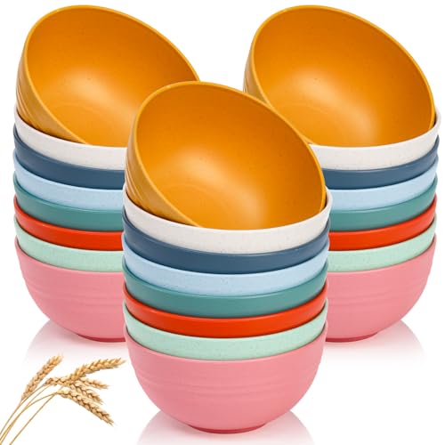 WRINGKIT 24 Pack Unbreakable Cereal Bowl, 26 Oz Wheat Straw Bowls, 8 Colors