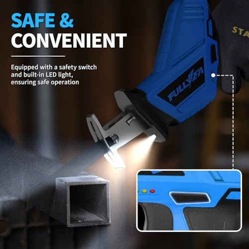 FULLYEA Reciprocating Saw Cordless, 0-3500SPM Variable Speed Reciprocating Saws with 2 Batteries, 4 Saw Blades, Tool-Free Blade Change, Electric Reciprocating Saws for Woods/Metal/Plastic Cutting,Blue - Thumbnail 7