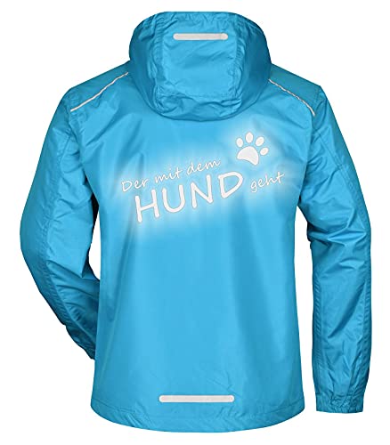 Roughtex Regenjacke Herren Spruch Der mit dem Hund geht reflektierend bedruckt Türkis L