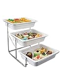 3-Tier Plate Set with Metal Stand, Crack-Proof Serving Trays for Party Brunch, Reusable Food Platter Rack for Fruit Cheese Dessert Display(High plate6.5cm)