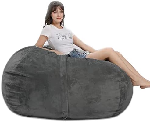 Bean Bag Chairs for Adults, Giant Puff Chair Cover(No Filler) Stuffed Animal Storage Round Soft Fluffy Lazy Sofa Bed for Teens Kid(Dark Gray, 5ft)