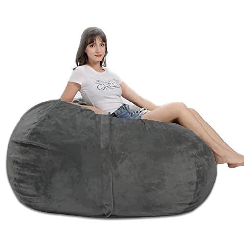 Bean Bag Chairs For Adults, Giant Puff Chair Cover(No Filler) Stuffed Animal Storage Round Soft Fluffy Lazy Sofa Bed For Teens Kid(Dark Gray, 5Ft) #TOP3