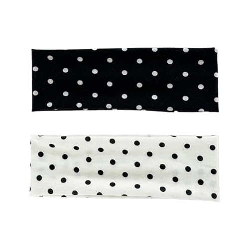 2Pcs Polka Dot Headband Black White Headbands Elastic Polka Dots Hair Accessories Non Slip Fashion Head Bands Vintage Design Sports Yoga Workout Wide Headbands Cute Hair Styling Decorations for Women