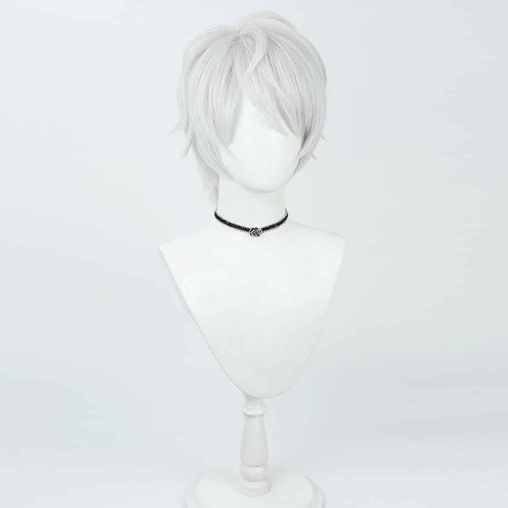 Kevin Kaslana Cosplay Wig Men Silver Short Straight Wig Hair Role Play Halloween Christmas Costume Comic Convention Heat Resistant Synthetic Wigs+Wig Cap