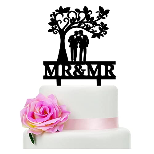 YzYbuaego Mr & Mr Wedding Cake Topper, The Gay Couple Standing and Kissing Under The Tree, Gay Wedding Cake Topper (Gay Tree)