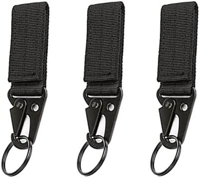 LuoQiuFa 3-Piece Tactical Nylon Webbing Buckle Carabiner Molle Belt Clip Key Buckle, Suitable for Outdoor Sports(Black)