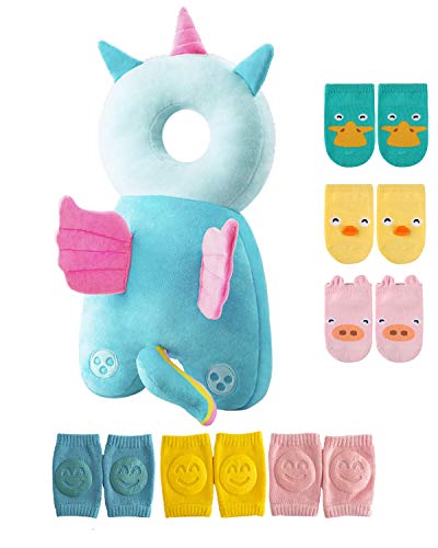 JunNeng Toddler Baby Head Protector Pad Safety Cushion with Knee Pads&Anti-Slip Socks,Angle