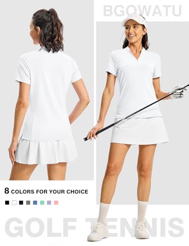 Image of BGOWATU Women's Golf Polo Shirts Short Sleeve Collarless Y-Neck Tennis Tops Quick Dry UPF 50+ Workout Shirt Lightweight