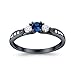 925 Sterling Silver Black Tone Rhodium Plated Ring, Round Simulated Blue Sapphire with Clear CZ Accent
