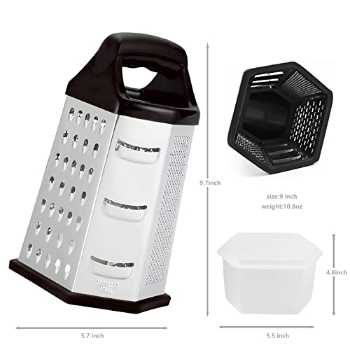 Dchdco Stainless Steel Box Grater, 6 In 1 Multifunctional Grater, Best For Parmesan Cheesem, Vegetables, Ginger, 9 Inch, Black, 5.78 X 4.52 X 9.13, (Ps-001) #TOP1
