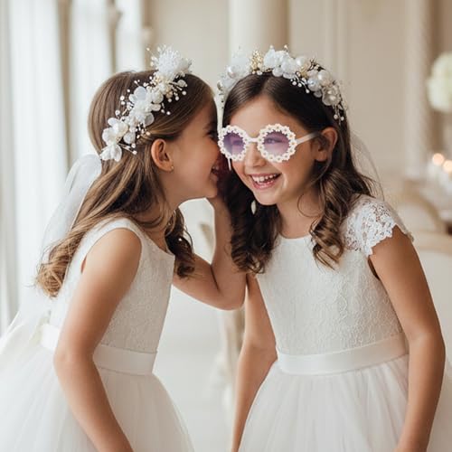 Image of Semato 2 Pcs Flower Girl Sunglasses Round Daisy Flower Shaped Sunglasses UV 400 Protection Outdoor Beach Eyewear