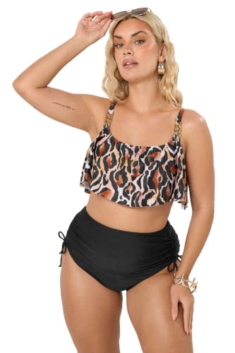 Image of Yours Curve Leopard Print Frill Bikini Top - Women's - Plus Size Curve