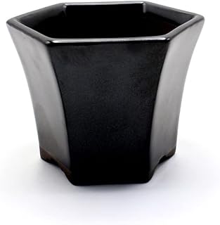 うめきち盆栽用品店 ミニ盆栽鉢 2.5号 山野草鉢 六角反鉢 懸崖 小鉢 瀬戸焼 深型 陶器 約7センチ 黒 小さい 小型