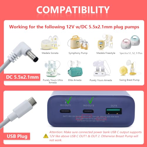 Cable cargador USB C para extractor de leche 12V miniatura 4