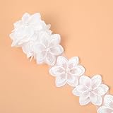 Shimmeroo 2Yards 3D Organza Flowers Lace Appliques Embellishments,Flower White Lace Trim for Sewing Trim & Embellishments Crafts Flower Applique Handmade DIY Dress Decor Wedding Dresses