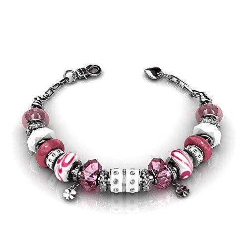 Cate & Chloe Aurora 18k Pink Gold-Plated Beaded Bracelet with Simulated Diamond Crystals, Sparkling Charm Bracelet for Women, Elegant Friendship Jewelry, Gift for Her on Christmas,Birthday