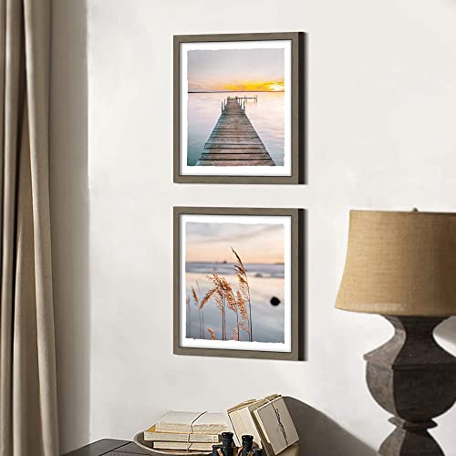 Dock Lake Framed Wall Art: Pier Sunset Sunrise Landscape Reed Scenery Artwork Picture Modern Natural Wilderness Print Painting for Entryway Bedroom Living Room Office by Dream Land - Used condition - Image 6