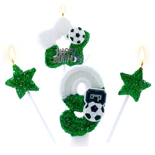 Soccer Number Birthday Candles Set 9, Football Number Candles for Cake, World Cup Soccer Party Decorations, Sports Theme Cake Topper for Boys Girls Kids, Soccer Fans Fun Happy Birthday Supplies