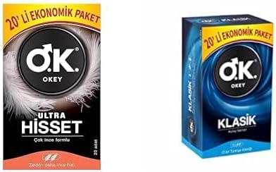 Okey Ultra Hisset Çok İnce Formlu Ekonomik Paket Prezervatif (1 x 20 Adet) + Okey Klasik Kolay Takılan Ekonomik Paket Prezervatif (1 x 20 Adet)