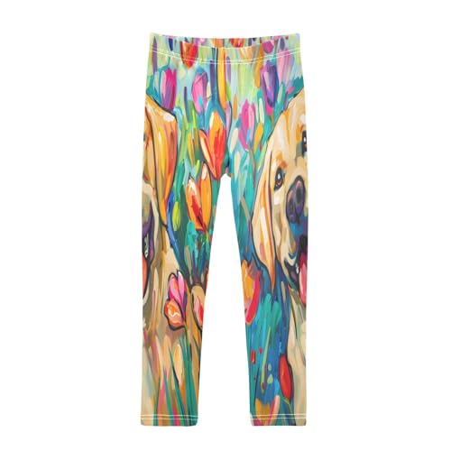 Toddler Girls Leggings Printed Yoga Pants Leggings Lovely and Happy Light Golden Labrador Dog for Kids